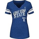 レディースマジェスティックMLB Plus成功is earnedノッチVネックTシャツ( Plus 4 x , Texas Rangers )