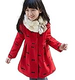 HIMOE ガールズ コート 蝶結び ダッフルコート キッズ 女の子 アウター 冬 ファー付き リボン柄 韓国 子供服 かわいい あったか (140#, レッド)