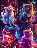 4個セット ダイヤモンドアート キット 猫,BetterJonny ダイアモンドビーズ絵画キット 手作り絵画手芸キット 5D ダイヤモンド キットアート壁アート 全面貼り付けタイプ DIY 手芸キット初心者 大人 子供 30x40cm