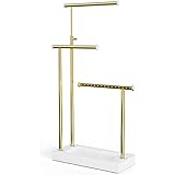SRIWATANA Jewelry Organizer Display Extra Tall Necklace Holder 3 Tier Jewelry Tree Stand (White & Gold)