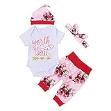 Cutelove 女の子　新生児　長袖シャツ+ロングパンツ+ヘッドバンド+帽子4点セット 花　春秋　ベビー服　幼児服セット