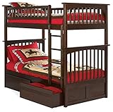 Columbia Bunk Bed with 2 Flat Panel Bed Drawers, Twin Over Twin, Antique Walnut [並行輸入品]