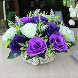 美しい 3色の バラ パープルタイプ 陶器ポット入り インテリアフラワー