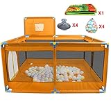 クッションとボール、オックスフォードクロスフェンス8パネルキッズアクティビティセンター、男の子の女の子屋外屋内、オレンジ