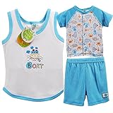 Baby&Baby 3点セット ベビー 半袖 9M 12M 18M 24M 70 80 90 男の子 セットアップ パンツ シャツ タンクトップ ブルー KT052 (12-18M(12-18ヶ月))