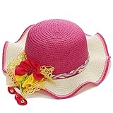 Spinas(スピナス) ベビー キッズ 夏 麦わら帽子 鈴付き 3D フラワー モチーフ リボン てんとう虫 コサージュ 女の子 全5色（ピンク　ブルー　レッド　イエロー　パープル） (レッド)