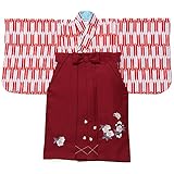 女児着物袴セット 赤矢絣/エンジ刺繍 100日-1才 中国製