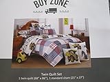 Boy Zone Construction Vehicles Reversible Quilt and Pillow Sham Set Twin [並行輸入品]