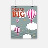 ホットエアバルーンDream Big Nursery印刷Quote Up High in the Sky壁アート赤ちゃん幼児用部屋装飾 8"x10"