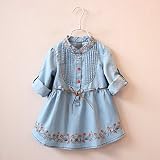 Star Baby子供ワンピース/ 2017春デニム新型女児子供服の児童刺繍両用袖スカート-SMX008 (120cm, Blue)