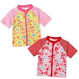 ベビー ラッシュガード 半袖 水着 スイムウエア Whole ホール 女の子 UVカット フルジップ ジップガード ハート ドット ネームタグ付き 女児 ベビー (1.イエロー/95cm)