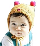 【SEBLES】 ベビー ボタン ワンポイント キュート ニット帽 赤ちゃん 3カ月 ～ 3歳 全3色 サイズ 42cm ～ 52cm クロスセット (イエロー)