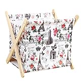 GZHOUSE折りたたみ　家庭用収納ボックス　600D化繊油絵布　折畳式　木製ツイン　洗濯かご　 収納バスケット　防水　日焼け止め　ランドリー バスケット　木製ホルダー　シングル おしゃれ　北欧風 (ローズ)