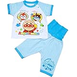【本体綿100％】2017年 夏物 アンパンマン 天竺 ぼく・わたし ここだよ 腹巻付き 半袖パジャマ Anpanman サックス◇100cm