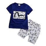 JIEYA 男の子のパターンプリントショーツ衣類セット (2-3歳, 葉-紺青)