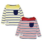 (レッド/90cm)ベビー服 男の子 Tシャツ 長袖 綿100％ ボーダー柄 ポケット付き 男児 ベビー