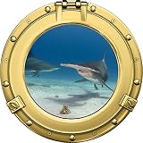 インスタントオーシャンウィンドウ12 "舷窓Sea View Hammerhead Shark # 2真鍮壁ステッカー子供部屋デカールホームアート飾りグラフィックSmall