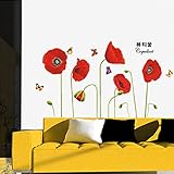Eremi（TM）ブライトレッドコーンポピー美しい装飾のDIYの花の壁のステッカーの壁紙アート壁画壁飾り