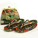 七五三 草履&巾着セット 5歳用 金襴織 黒地に雲取り霞 桜ちらし