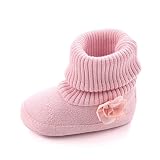 女の子可愛いブーツ ベビー綺麗な花付き防寒靴　ガールズシューズ 女児赤ちゃん子供　暖かい柔らかい　結婚式誕生日プレゼント 綿　ピンク　13cm　12-18ヶ月に対応靴　冬秋春