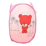 Dimart Super Cute BearポップアップOpen Netメッシュ折りたたみ式ランドリーHamper服ストレージバスケット、ピンク