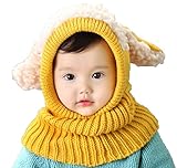 (ビグッド)Bigood かわいい ベビー ニットキャップ 耳付き マフラー ネックウォーマー 秋 冬 防寒 防風 ニット帽子 暖かい お出かけ（イエローB）