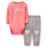 カーターズ carter's baby line 長袖ロンパース&パンツセット 12ヶ月 ハート柄 ピンク グレー スウェット綿 121C811 【並行輸入品】