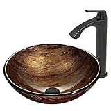 VIGO Amber Sunset Glass Vessel Bathroom Sink and Linus Vessel Faucet with Pop Up, Antique Rubbed Bro