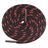 靴ひも シューレース 丸ひも 頑丈 耐用 登山靴用 ブーツ用 丸柄 ブラック×レッド 140cm