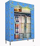 SUOERNUO カーテン式ワードローブ　綺麗なオックスフォードカバー付き　幅80-168*奥46*高168cm　極太25mmボール　シングル　多人用　遮光　断熱　目隠し 　高耐荷重　大容量　衣類収納ラック 　 (ブルー柄, 80 * 46