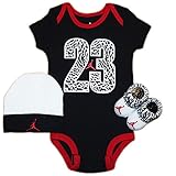 NIKE(ナイキ)エア・ジョーダン 0-6months 黒x赤ARMY23エアジョーダン(JUMPMAN)半袖ボディスーツ超豪華3点セット [並行輸入品]