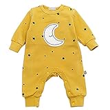 Famuka キッズ ロンパース カバーオール 可愛い 星柄 ベビー服 男の子 女の子 コットン 長袖 オーバーオール (0-3ヶ月, 黄)