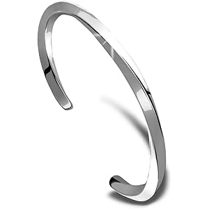 メンズ ブレスレット バングル シルバー ブラック シンプル ギフトBOX入り Luxjely (シルバー)