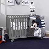 Disney Baby Mickey Mouse " Hello World " 4ピースベビーベッド寝具セット – Navyデニム&ホワイト