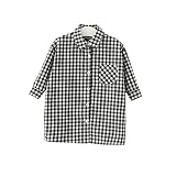 ANKECHANG ベビー服 シャツワンピース ドレス ブラウス 長袖 チュニック チェック柄 長袖ワンピ 羽織り 女の子 幼児 おしゃれ size 86 (ブラック+ホワイト)