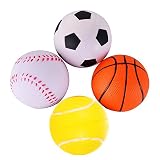 funslaneミニスポーツボールストレス緩和スクイーズボールToys for Kids (大人のミニソフトPU 3.5インチバスケットボール、サッカー、テニス、ゴルフ）4個