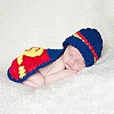 ハンドメイド 0-1歳 撮影写真 ベビー 幼児 編む スーパーマン 帽子+ロンパース 0-1歳に合う 【1点】