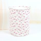 DuoJia防水ラミーコットン生地Collapsible Laundry HamperバケットCylindricストレージバスケット 17" x 14" ピンク