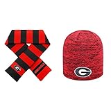 NCAA Georgia Bulldogs Striped Rugbyスカーフとゼロビーニー帽子2パックバンドル