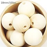 Mamimami Home [木珠]噛がため 噛でも大丈夫 天然木 無着色 ビーズ DIY アクセサリー 18mm 100個セット