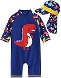 [Vaenait Baby] 0-24ヶ月UVカット ラッシュガードベビー子供男の子長袖ワンピース水着 Baby Dino Pop S + Flap cap S