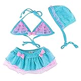 女の子 子供　みずぎ 可愛い　ドット柄　蝶結び　ビキニ 水着 セパレートかわいい キュート スイミングウェア (3-4歳(ラベル NO.104/110), ブルー)