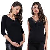 Sweet Mommy 授乳インナー マタニティ Vネックレース 竹繊維 ブラック M