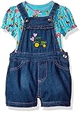 John Deere Baby Girls' Overall Short Set Turquoise/Denim 9/12M [並行輸入品]