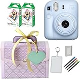 インスタントカメラ チェキ instax mini 12 ラッピングバニティBOXセット フィルム＆ハメパチ＆アルバム＆デコペン (バニティBOX パープル, ブロッサムピンク)
