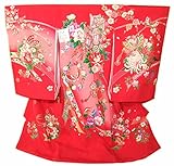 お宮参り 女の子 着物 産着 初着 お祝い着 赤色 御所車文様 ug277