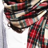 （ストール）大判ストール　レッド　タータンチェック柄