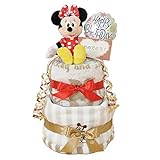 すまいる おむつケーキ ＜ ディズニー ミニー バルーン ぬいぐるみ ＞ 2段 出産祝い ( オムツ パンパース M ) オーガニックコットン タオル