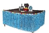 Hawaiian Hibiscus Table Skirt with Color String & Silk Faux Flowers Party Decoration Blue 9 FT [並行輸入