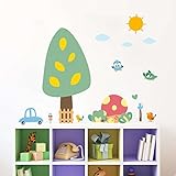 BIBITIME Cartoon Tree Wall Decal Car Owl Birds Mushroom House Sun Cloud Vinyl Sticker for Children B